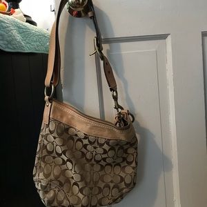 Tan classic C coach purse